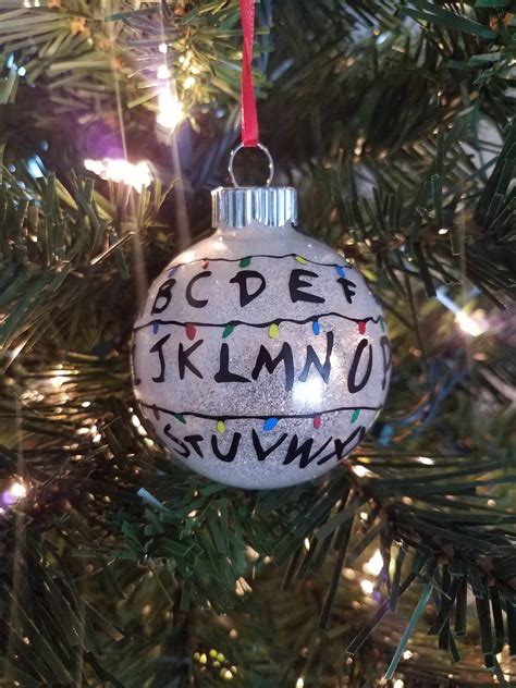 Stranger Things Christmas Ornament Glass Bulb White Glitter Etsy