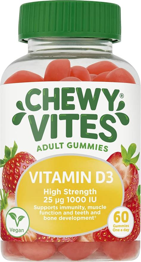 Chewy Vites Adult High Strength Vitamin D3, 60 Vitamin D Gummies, 25 ...