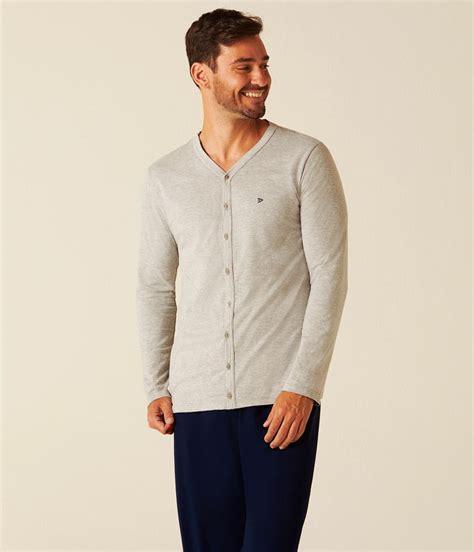 Pijama Masculino Longo Aberto Algodão Malwee 1000099633 Cinza lingerie br