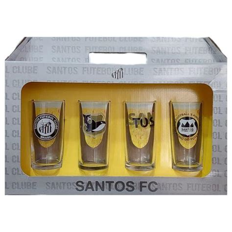 Jogo 4 Copos Cylinder Long Drink Santos 300Ml Oficial Allmix Copo