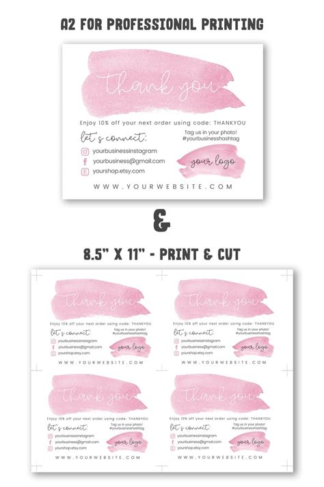 Pink Thank You For Your Purchase Card Template Business Etsy