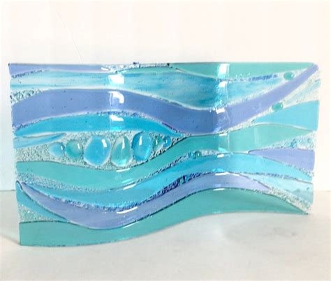 Abstract Stained Glass Ocean Waves Fused Turquoise And Blue Etsy