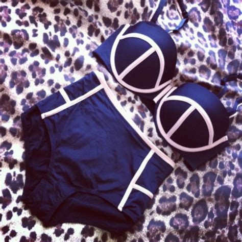 Swimwear Push Up High Waisted Bikini White Line Deatail Black Bathing Suit Bikini Black