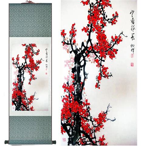 plum blossom Flower painting Home Office Decoration Chinese scroll ...