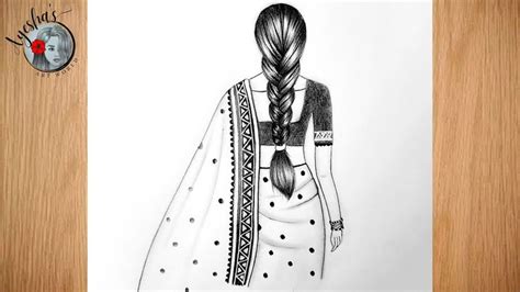 draw  backside traditional girl  saree easy saree