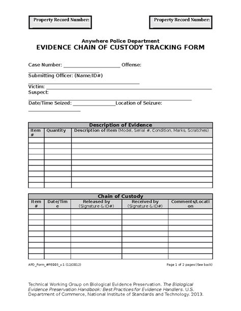 Evidence Chain of Custody Form - Anywhere Police Department - Studocu
