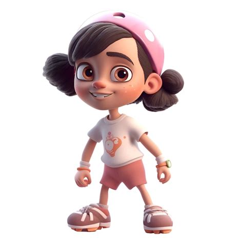 Render 3d de una niña con patines sobre fondo blanco Foto Premium