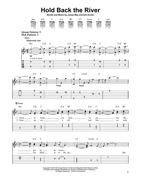 Hold Back The River By James Bay Sheet Music For Easy Guitar Tab At