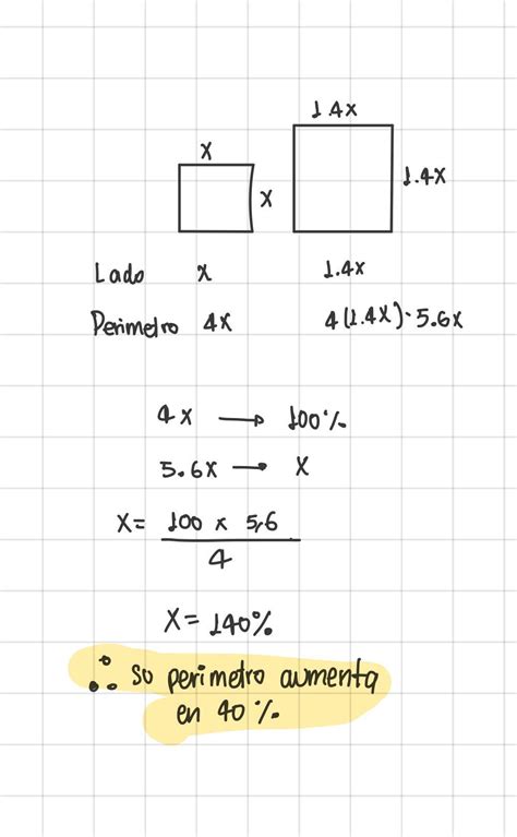 AYUDAAA Si el lado de un cuadrado aumenta en 40 en qué porcentaje