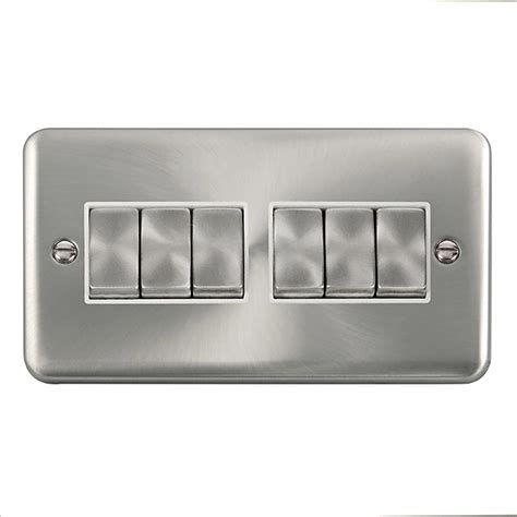 Our Curved Edge Satin Brushed Chrome 10a 6 Gang 2 Way Ingot Light