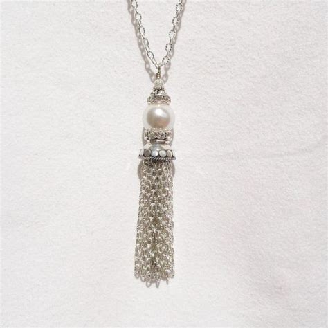 Pearl Tassel Necklace Silver Tassel Necklace White Pearl Etsy Gorgeous Jewelry Tassel