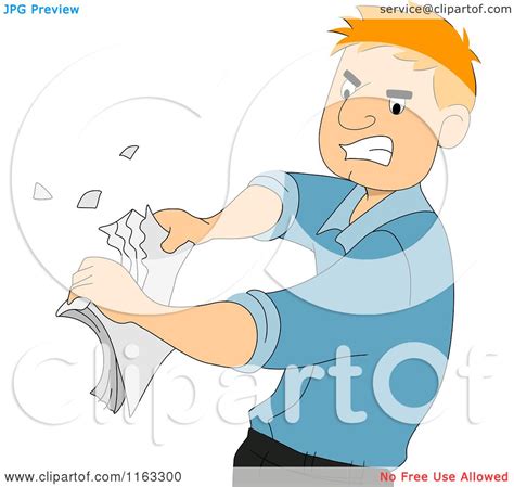 Cartoon Of A Male Author Or Student Ripping Up Papers Royalty Free