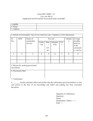 Fillable Online Form GST ASMT 01 See Rule 98 1 Application For