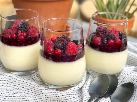 Simpele Panna Cotta Met Rood Fruit Compote Familie Over De Kook