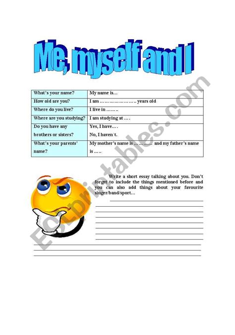 English Worksheets Me Myself And I