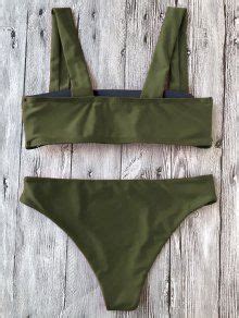 HOT 2018 Padded Wide Straps Bandeau Bikini Set In ARMY GREEN M ZAFUL