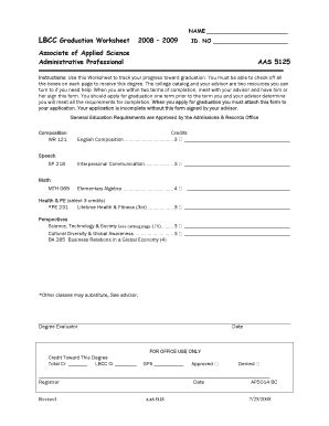 Fillable Online Linnbenton LBCC Graduation Worksheet B2008b 2009