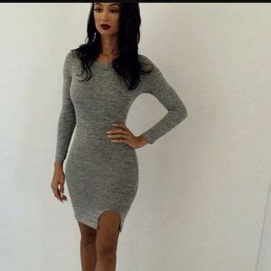 Fineassgirls Dresses Nwt Fine Ass Girls Grey Bodycon Slit Dress Poshmark