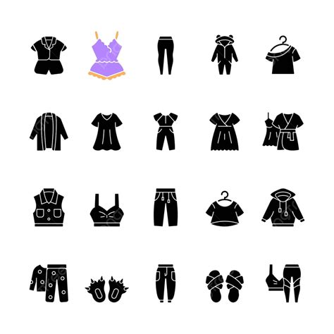 Conjunto De Iconos De Glifo Negro Que Ilustran Ropa Cómoda Para El