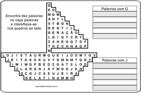 Caça Palavras G Ou J - 37 Atividades com G ou J | Reconhecimento das letras, Caça palavra ...