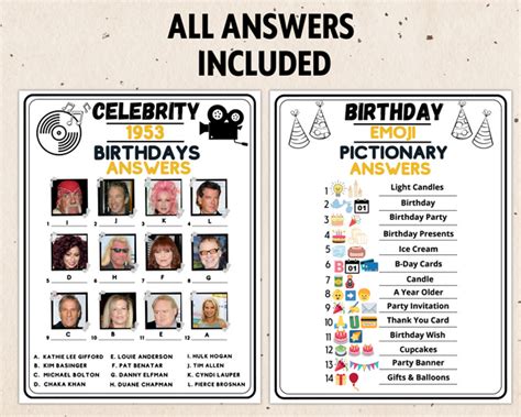 70th Birthday Party Printable Games Born In 1952 Trivia Instant