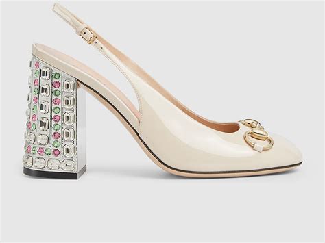 Giày cao gót Gucci Horsebit Pump gót đính đá màu nude Best Quality