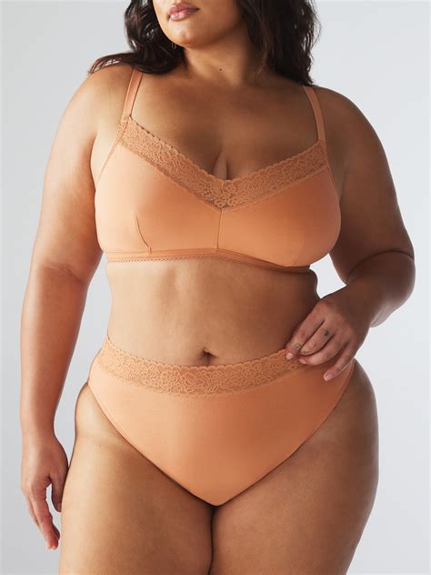 Cotton Essentials Lace Trim High Leg Bikini Panty In Nude Orange