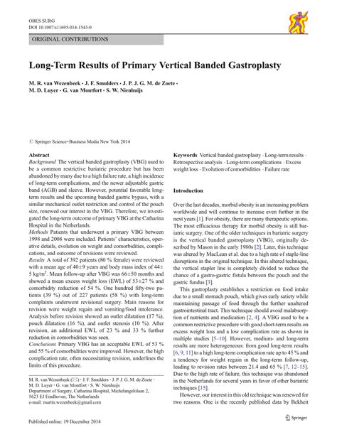 (PDF) Long-Term Results of Primary Vertical Banded Gastroplasty