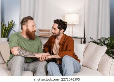 Bearded Same Sex Couple Watching Tv Stock Photo Shutterstock