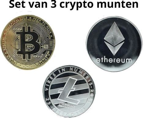 Bitcoin Munt Ethereum Munt Litecoin Munt Set Van 3 Cryptovaluta