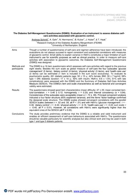 Pdf The Diabetes Self Management Questionnaire Dsmq Evaluation Of An Instrument To Assess