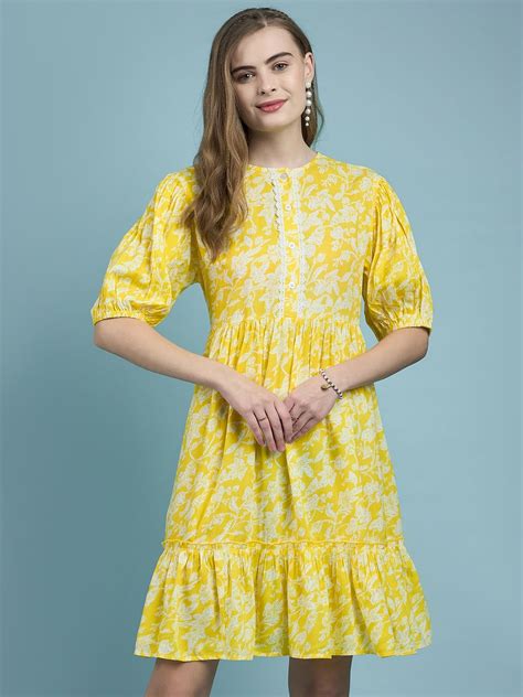 Buy Dressberry Floral Printed Puff Sleeve Fit And Flare Dress Dresses