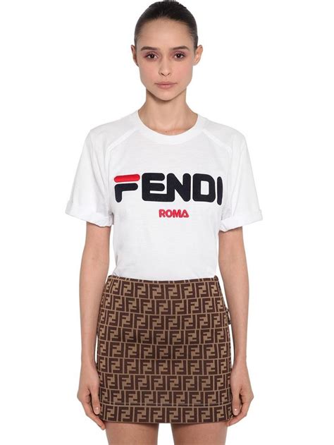 FENDI FILA LOGO FLOCKED JERSEY T SHIRT WHITE Fendi Latest