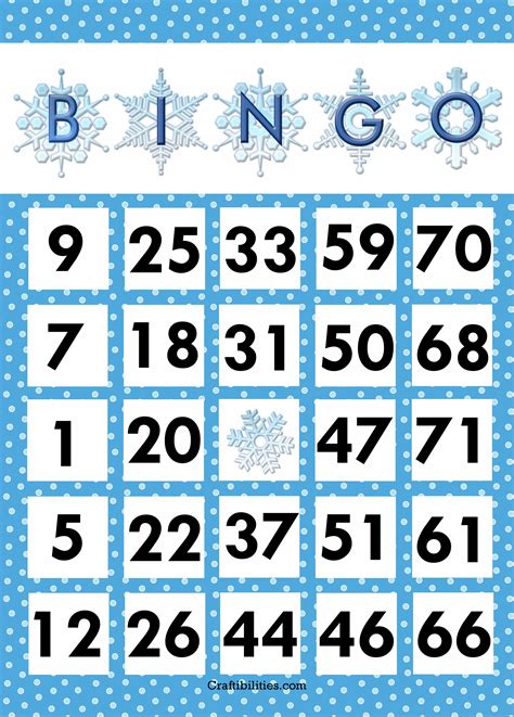 Winter Christmas Bingo Game Cards Snowflake Theme Free Downloadable