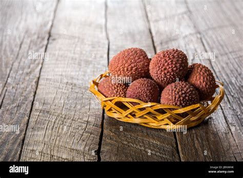 Lychees Fruits On Wooden Background Stock Photo Alamy