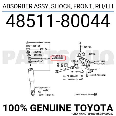 4851180044 Genuine Toyota ABSORBER ASSY SHOCK FRONT RH LH 48511