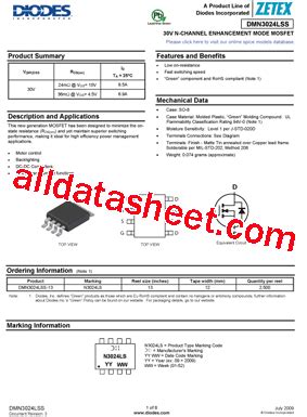 DMN3024LSS Datasheet PDF Diodes Incorporated