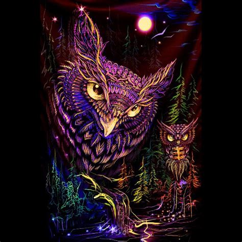 Glow forest bohemian tapestry "Mystic Owl" | Fractalika