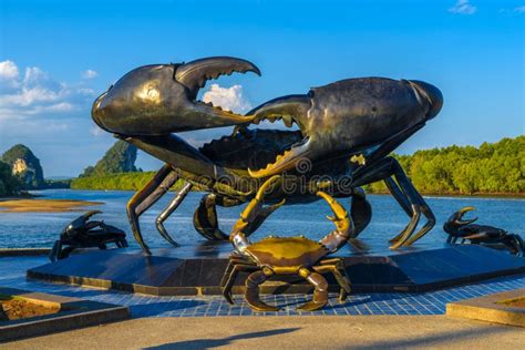 Krabi Town Thailand Statue Monument Of Crabs Near The River Editorial