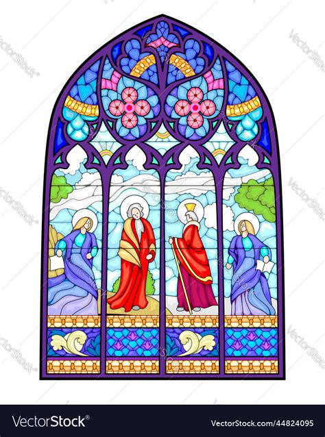 Beautiful Colorful Medieval Stained Glass Window Vector Image