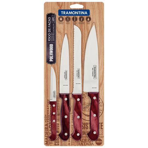 Tramontina Polywood 4 Piece Knife Set With Stainless Steel Blades And