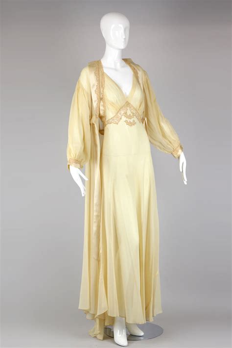 Incredible 1930s Silk Chiffon French Couture Peignoir Set Rare Lingeri