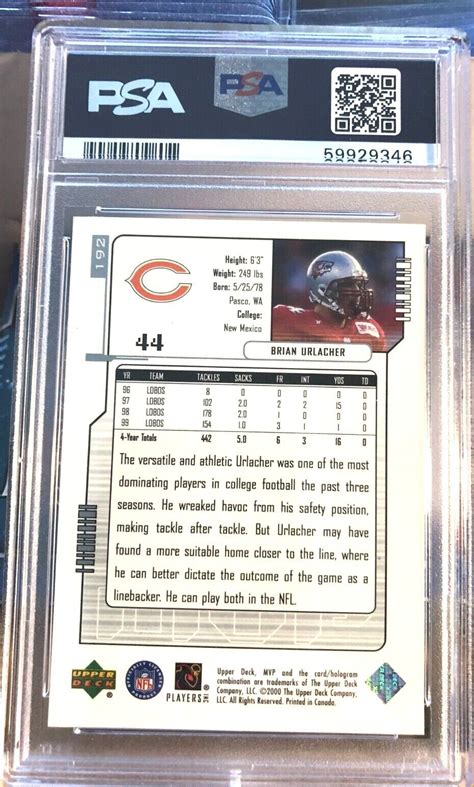 2000 Upper Deck MVP Silver Script 192 Brian Urlacher RC For Sale