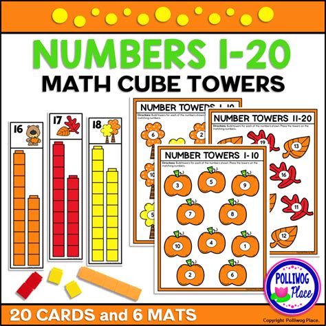 Fall Snapping Math Cube Towers Building Numbers 1-20 – Polliwog Place