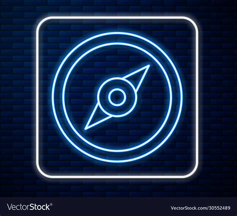 Glowing Neon Line Compass Icon Isolated On Brick Vector Image