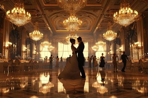 Premium Photo Elegant Ballroom With Sparkling Chandeliers And Da