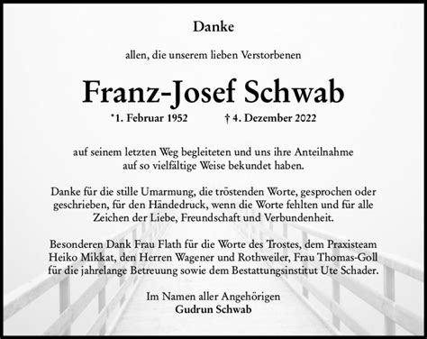 Traueranzeigen Von Franz Josef Schwab Vrm Trauer De