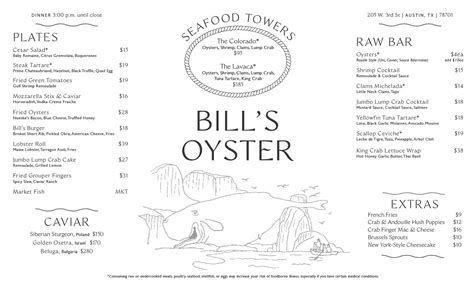 MENU — Bill's Oyster