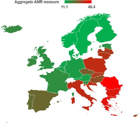 Aggregate AMR measure across European countries. Map shows levels of ...