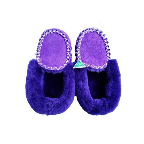 Dark Purple Pure Sheepskin Moccasin Slippers